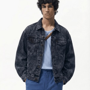 Alcen Noir Acid-Wash Loose-Fit Denim Jacket