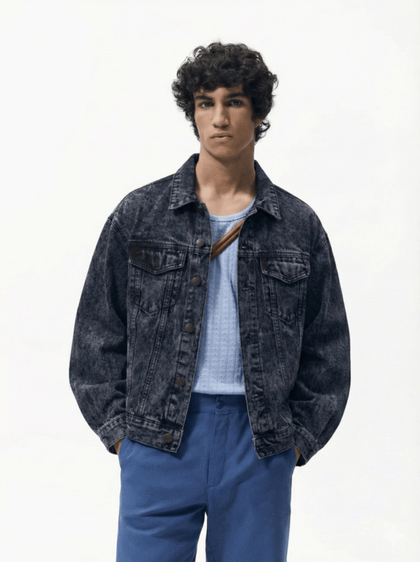 Alcen Noir Acid-Wash Loose-Fit Denim Jacket