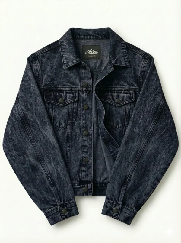 Alcen Noir Acid-Wash Loose-Fit Denim Jacket
